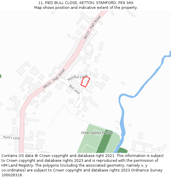 11, PIED BULL CLOSE, KETTON, STAMFORD, PE9 3AX: Location map and indicative extent of plot