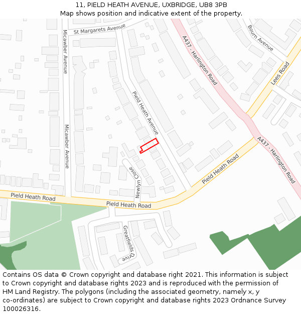 11, PIELD HEATH AVENUE, UXBRIDGE, UB8 3PB: Location map and indicative extent of plot