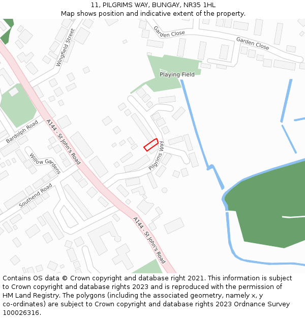 11, PILGRIMS WAY, BUNGAY, NR35 1HL: Location map and indicative extent of plot