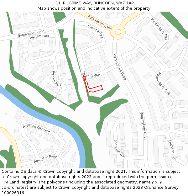 11, PILGRIMS WAY, RUNCORN, WA7 1XP: Location map and indicative extent of plot