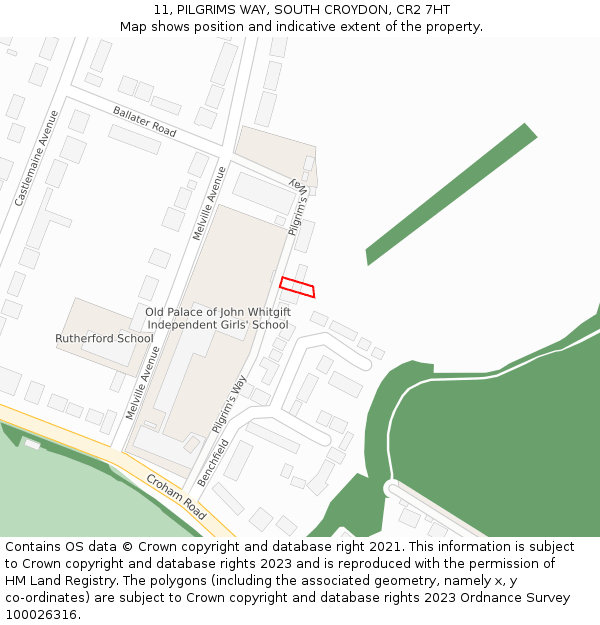 11, PILGRIMS WAY, SOUTH CROYDON, CR2 7HT: Location map and indicative extent of plot