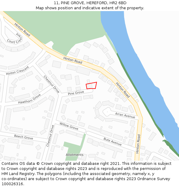 11, PINE GROVE, HEREFORD, HR2 6BD: Location map and indicative extent of plot
