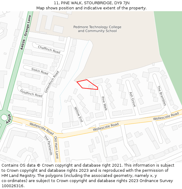 11, PINE WALK, STOURBRIDGE, DY9 7JN: Location map and indicative extent of plot