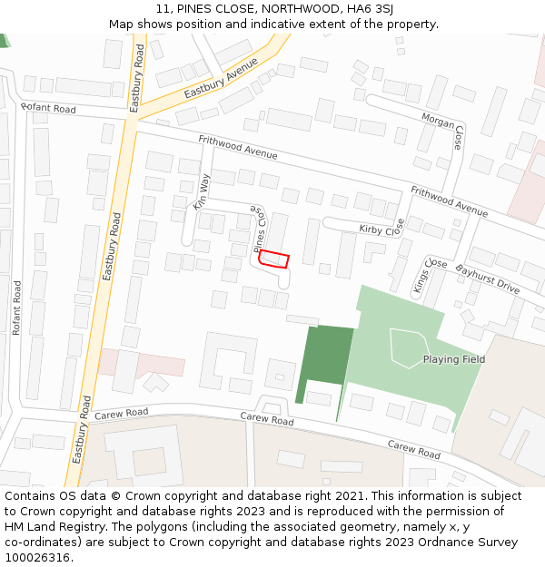 11, PINES CLOSE, NORTHWOOD, HA6 3SJ: Location map and indicative extent of plot