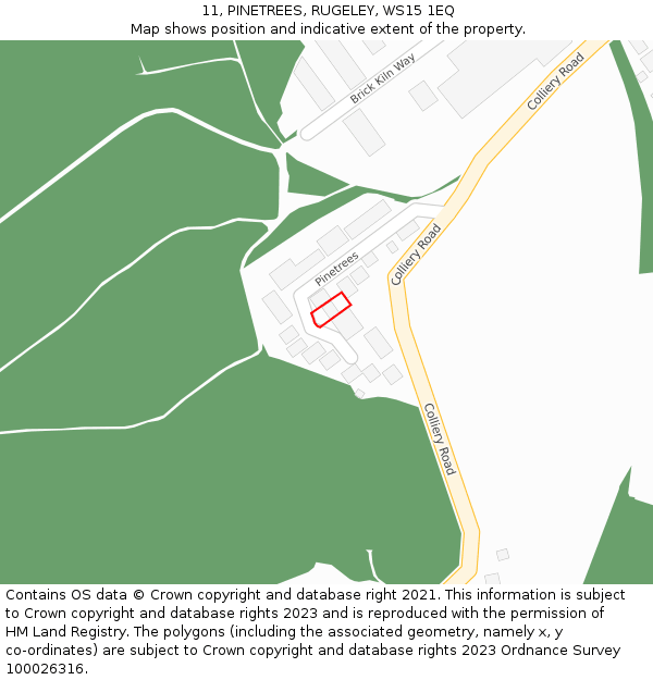 11, PINETREES, RUGELEY, WS15 1EQ: Location map and indicative extent of plot