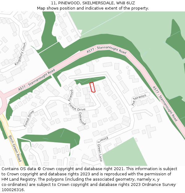 11, PINEWOOD, SKELMERSDALE, WN8 6UZ: Location map and indicative extent of plot