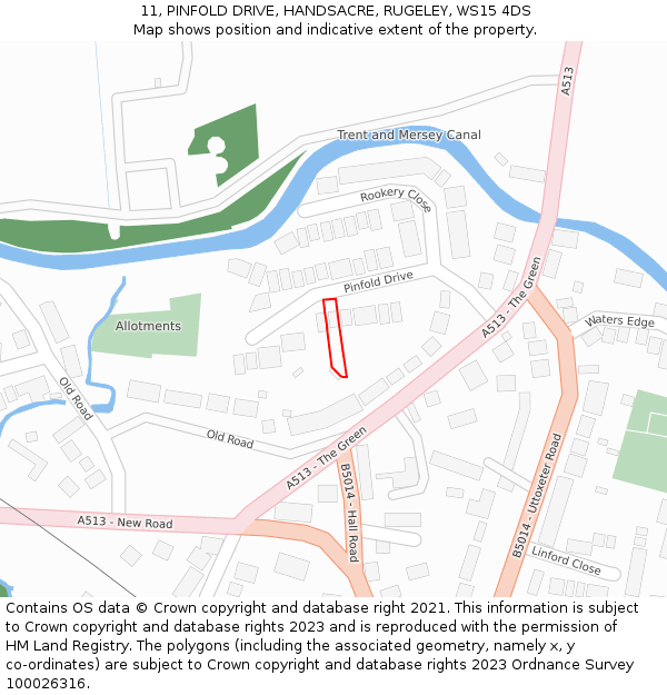 11, PINFOLD DRIVE, HANDSACRE, RUGELEY, WS15 4DS: Location map and indicative extent of plot