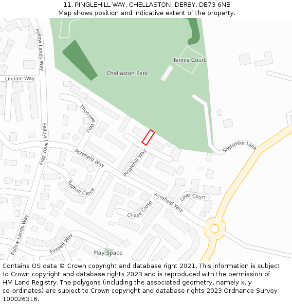 11, PINGLEHILL WAY, CHELLASTON, DERBY, DE73 6NB: Location map and indicative extent of plot