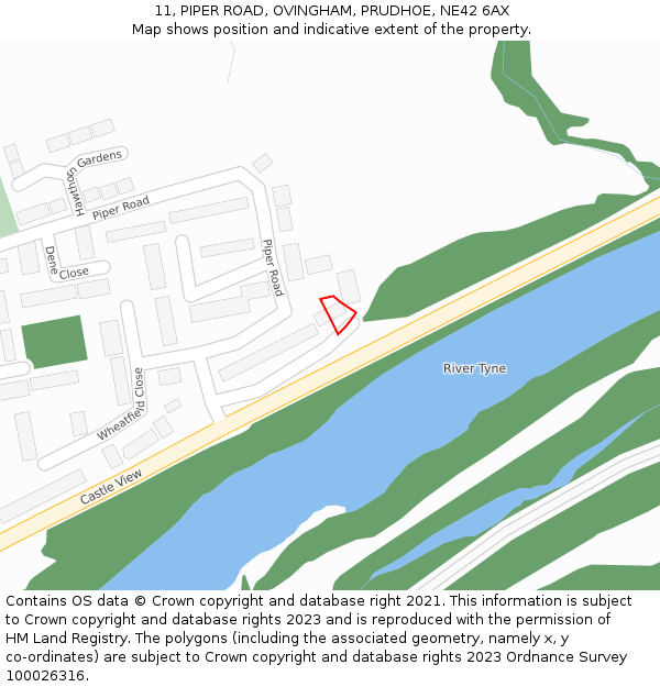 11, PIPER ROAD, OVINGHAM, PRUDHOE, NE42 6AX: Location map and indicative extent of plot