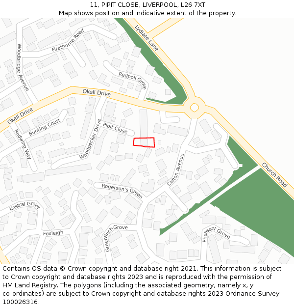 11, PIPIT CLOSE, LIVERPOOL, L26 7XT: Location map and indicative extent of plot