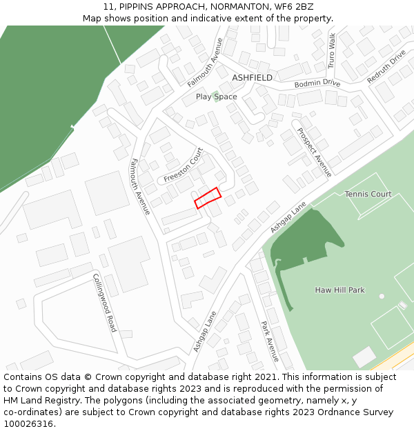 11, PIPPINS APPROACH, NORMANTON, WF6 2BZ: Location map and indicative extent of plot