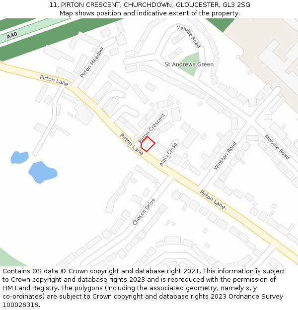 11, PIRTON CRESCENT, CHURCHDOWN, GLOUCESTER, GL3 2SG: Location map and indicative extent of plot