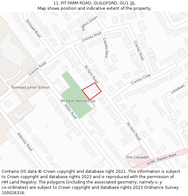 11, PIT FARM ROAD, GUILDFORD, GU1 2JL: Location map and indicative extent of plot