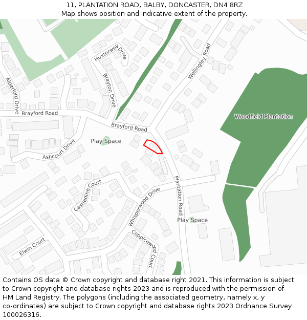 11, PLANTATION ROAD, BALBY, DONCASTER, DN4 8RZ: Location map and indicative extent of plot