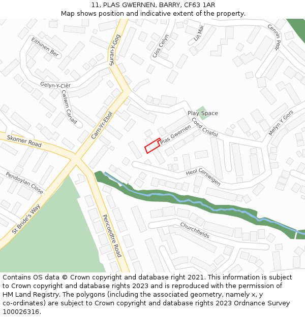 11, PLAS GWERNEN, BARRY, CF63 1AR: Location map and indicative extent of plot