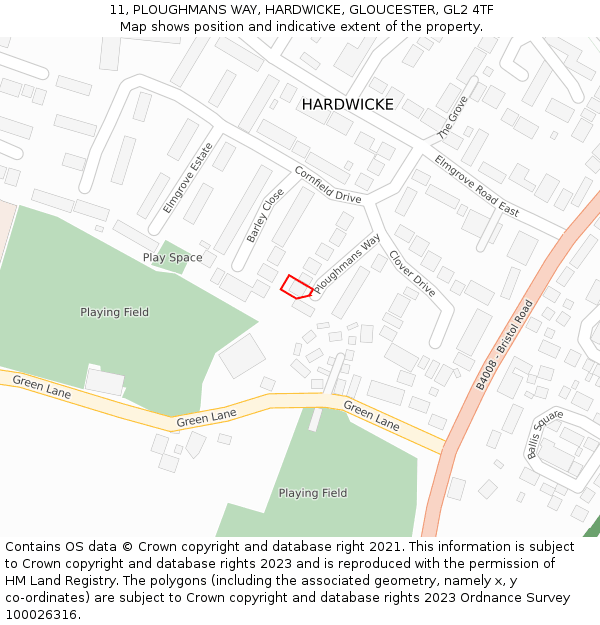 11, PLOUGHMANS WAY, HARDWICKE, GLOUCESTER, GL2 4TF: Location map and indicative extent of plot