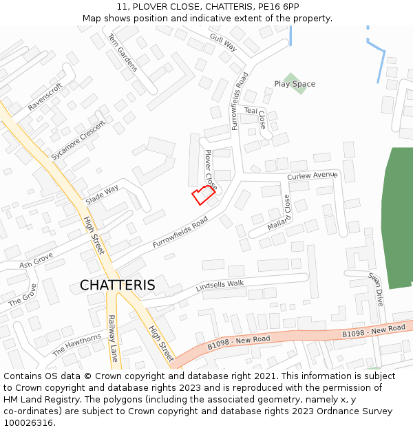 11, PLOVER CLOSE, CHATTERIS, PE16 6PP: Location map and indicative extent of plot