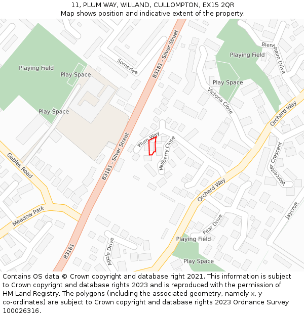 11, PLUM WAY, WILLAND, CULLOMPTON, EX15 2QR: Location map and indicative extent of plot