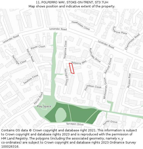 11, POLPERRO WAY, STOKE-ON-TRENT, ST3 7UH: Location map and indicative extent of plot