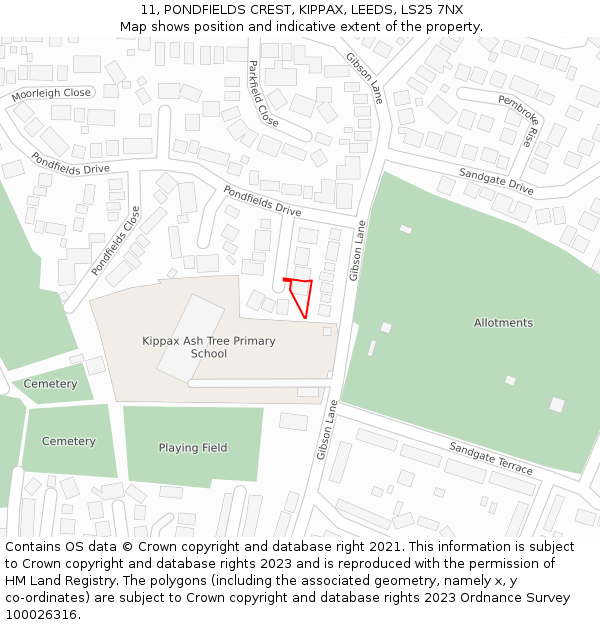 11, PONDFIELDS CREST, KIPPAX, LEEDS, LS25 7NX: Location map and indicative extent of plot