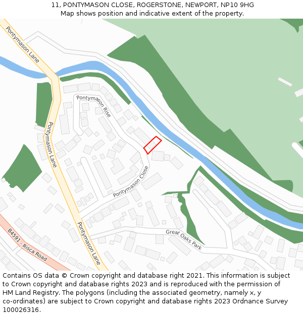 11, PONTYMASON CLOSE, ROGERSTONE, NEWPORT, NP10 9HG: Location map and indicative extent of plot