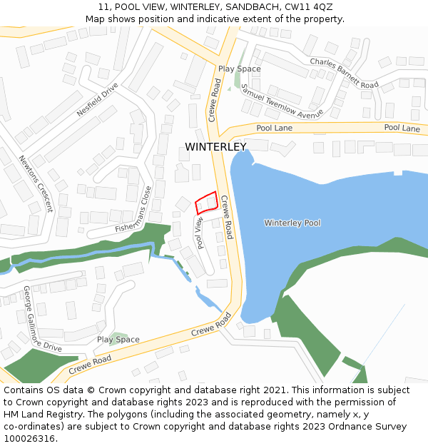 11, POOL VIEW, WINTERLEY, SANDBACH, CW11 4QZ: Location map and indicative extent of plot
