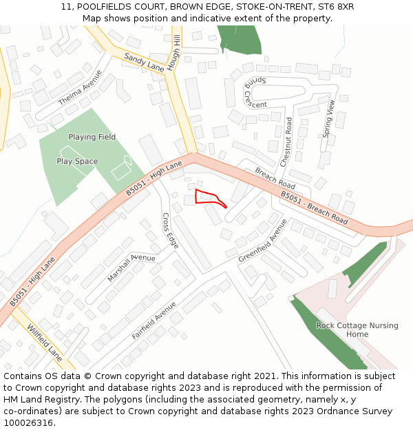 11, POOLFIELDS COURT, BROWN EDGE, STOKE-ON-TRENT, ST6 8XR: Location map and indicative extent of plot