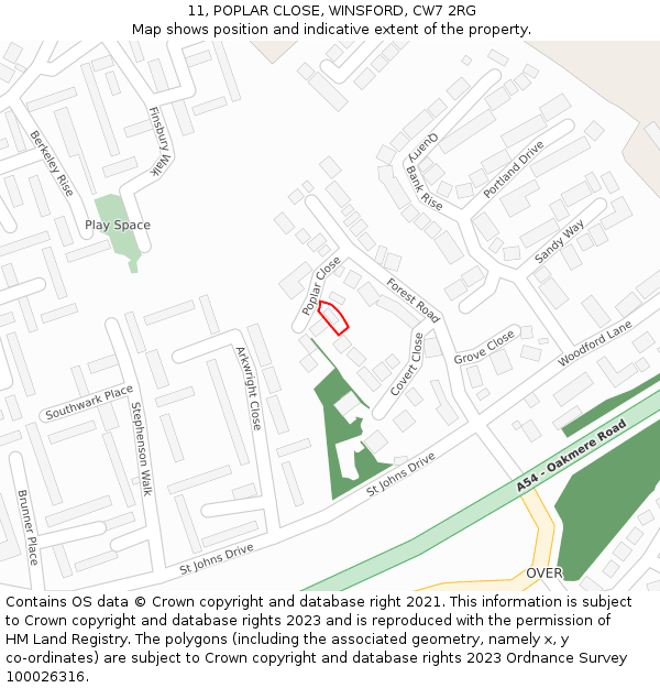 11, POPLAR CLOSE, WINSFORD, CW7 2RG: Location map and indicative extent of plot
