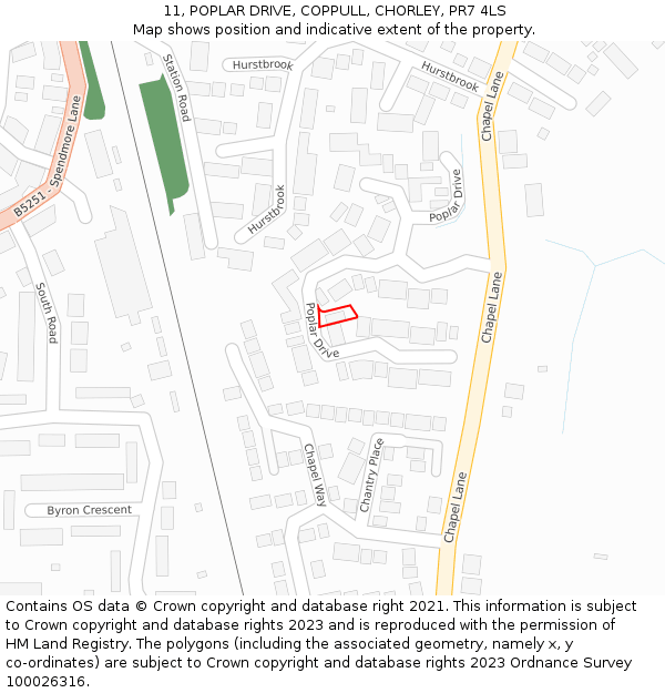 11, POPLAR DRIVE, COPPULL, CHORLEY, PR7 4LS: Location map and indicative extent of plot