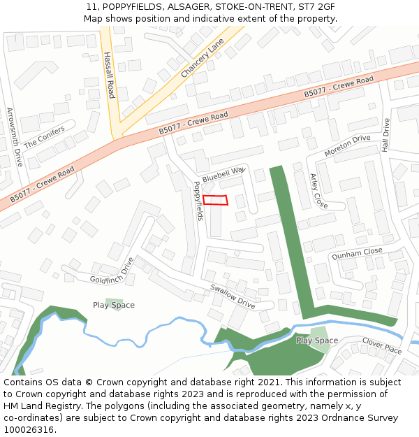 11, POPPYFIELDS, ALSAGER, STOKE-ON-TRENT, ST7 2GF: Location map and indicative extent of plot