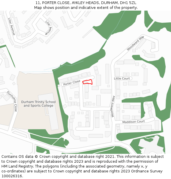 11, PORTER CLOSE, AYKLEY HEADS, DURHAM, DH1 5ZL: Location map and indicative extent of plot