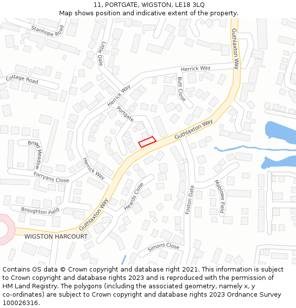 11, PORTGATE, WIGSTON, LE18 3LQ: Location map and indicative extent of plot