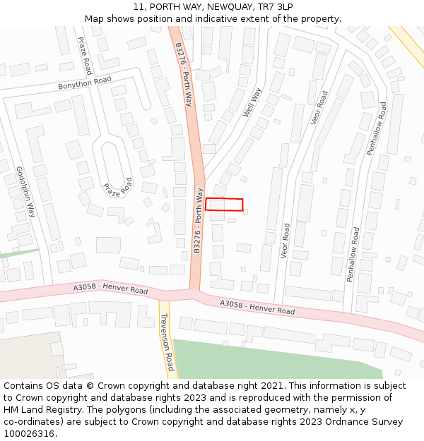 11, PORTH WAY, NEWQUAY, TR7 3LP: Location map and indicative extent of plot