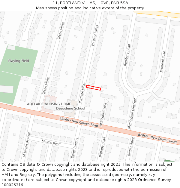 11, PORTLAND VILLAS, HOVE, BN3 5SA: Location map and indicative extent of plot