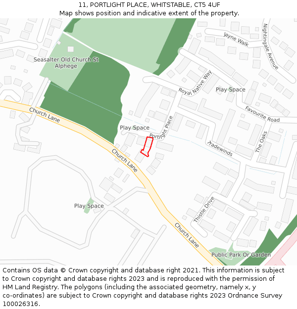 11, PORTLIGHT PLACE, WHITSTABLE, CT5 4UF: Location map and indicative extent of plot