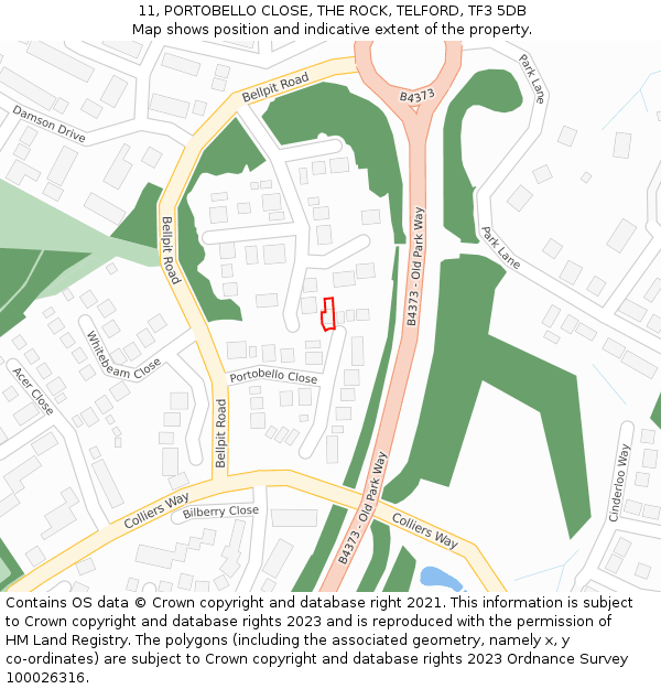 11, PORTOBELLO CLOSE, THE ROCK, TELFORD, TF3 5DB: Location map and indicative extent of plot