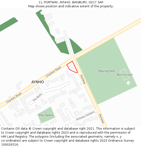 11, PORTWAY, AYNHO, BANBURY, OX17 3AP: Location map and indicative extent of plot