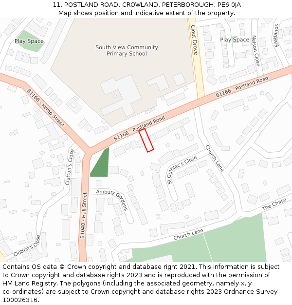 11, POSTLAND ROAD, CROWLAND, PETERBOROUGH, PE6 0JA: Location map and indicative extent of plot