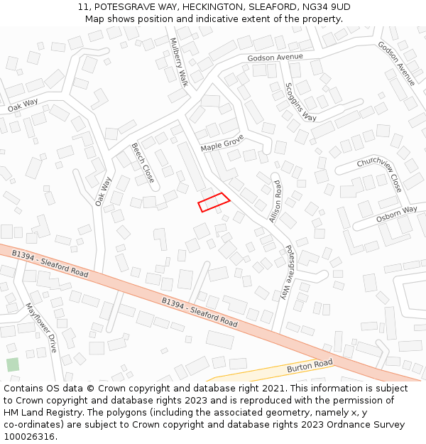 11, POTESGRAVE WAY, HECKINGTON, SLEAFORD, NG34 9UD: Location map and indicative extent of plot