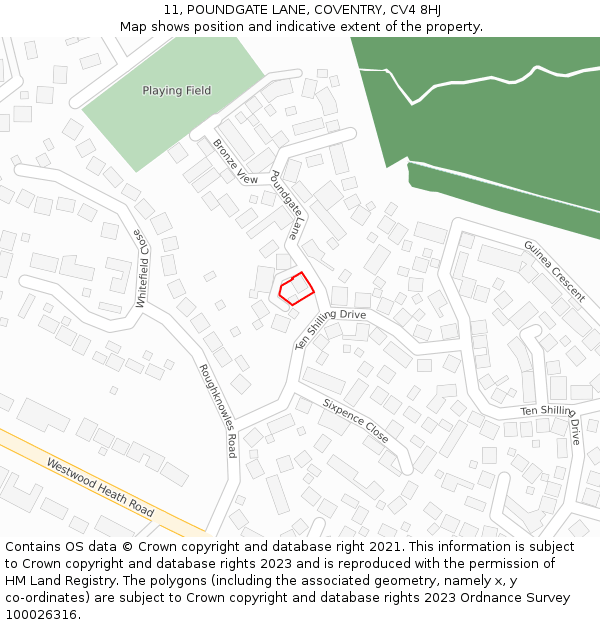 11, POUNDGATE LANE, COVENTRY, CV4 8HJ: Location map and indicative extent of plot