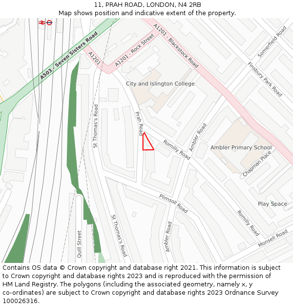 11, PRAH ROAD, LONDON, N4 2RB: Location map and indicative extent of plot