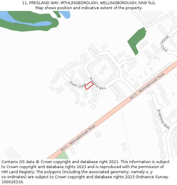 11, PRESLAND WAY, IRTHLINGBOROUGH, WELLINGBOROUGH, NN9 5UL: Location map and indicative extent of plot