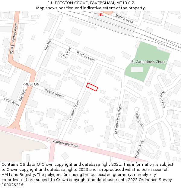 11, PRESTON GROVE, FAVERSHAM, ME13 8JZ: Location map and indicative extent of plot