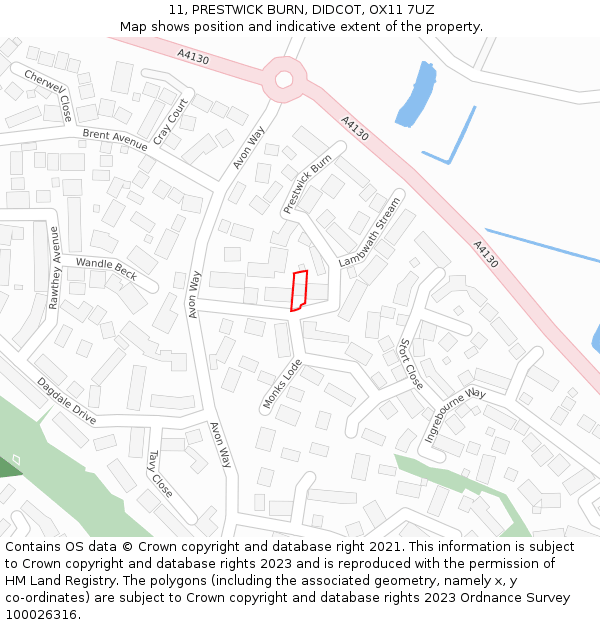 11, PRESTWICK BURN, DIDCOT, OX11 7UZ: Location map and indicative extent of plot