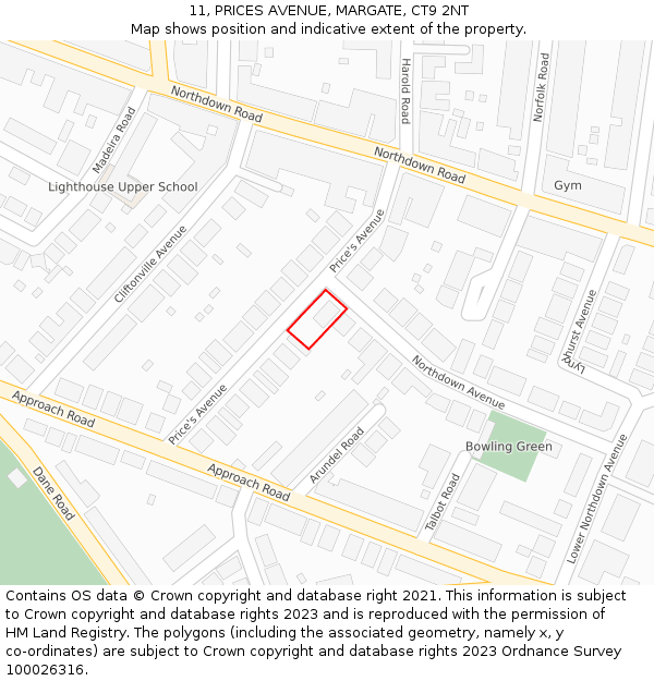 11, PRICES AVENUE, MARGATE, CT9 2NT: Location map and indicative extent of plot