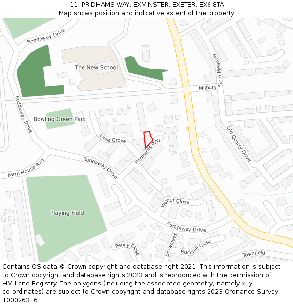 11, PRIDHAMS WAY, EXMINSTER, EXETER, EX6 8TA: Location map and indicative extent of plot