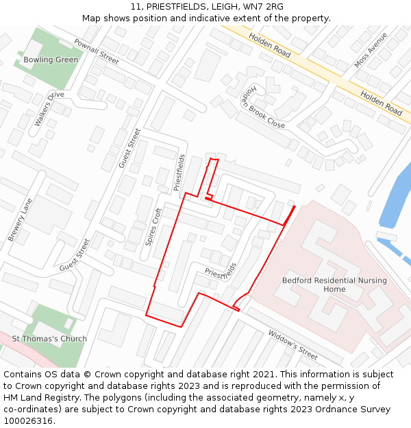 11, PRIESTFIELDS, LEIGH, WN7 2RG: Location map and indicative extent of plot