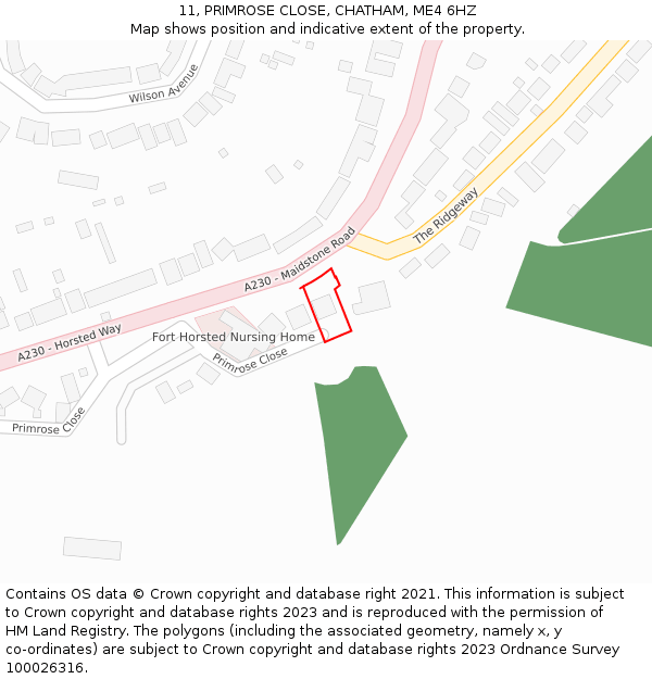 11, PRIMROSE CLOSE, CHATHAM, ME4 6HZ: Location map and indicative extent of plot