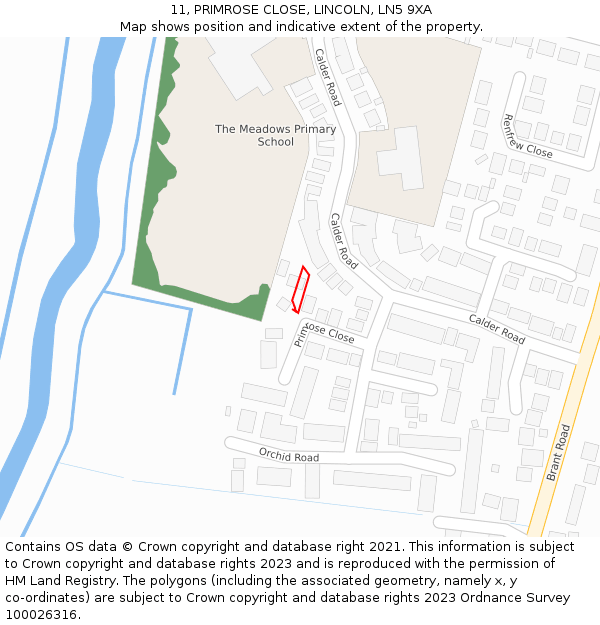 11, PRIMROSE CLOSE, LINCOLN, LN5 9XA: Location map and indicative extent of plot