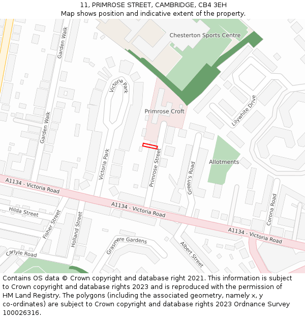 11, PRIMROSE STREET, CAMBRIDGE, CB4 3EH: Location map and indicative extent of plot